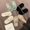 Ins Fluffy Slippers Women Wear Internet Celebrities Autumn and Winter 2025 Cute Pearl Rabbit Plush Home One Word Cotton Drag Tide