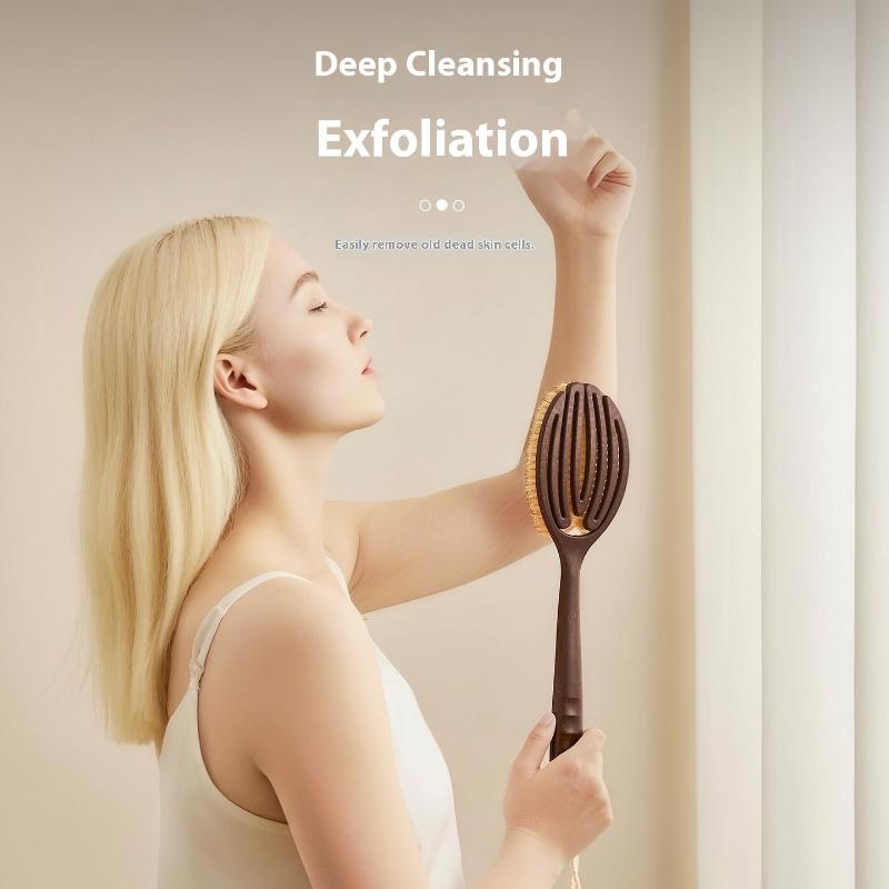 Kartáč na tělo s dlouhou rukojetí do vany a sprchy, drbátko na záda, kančí štětiny, ideální pro kartáčování suché pokožky, nezbytný pro exfoliaci pokožky, koupelová pomůcka