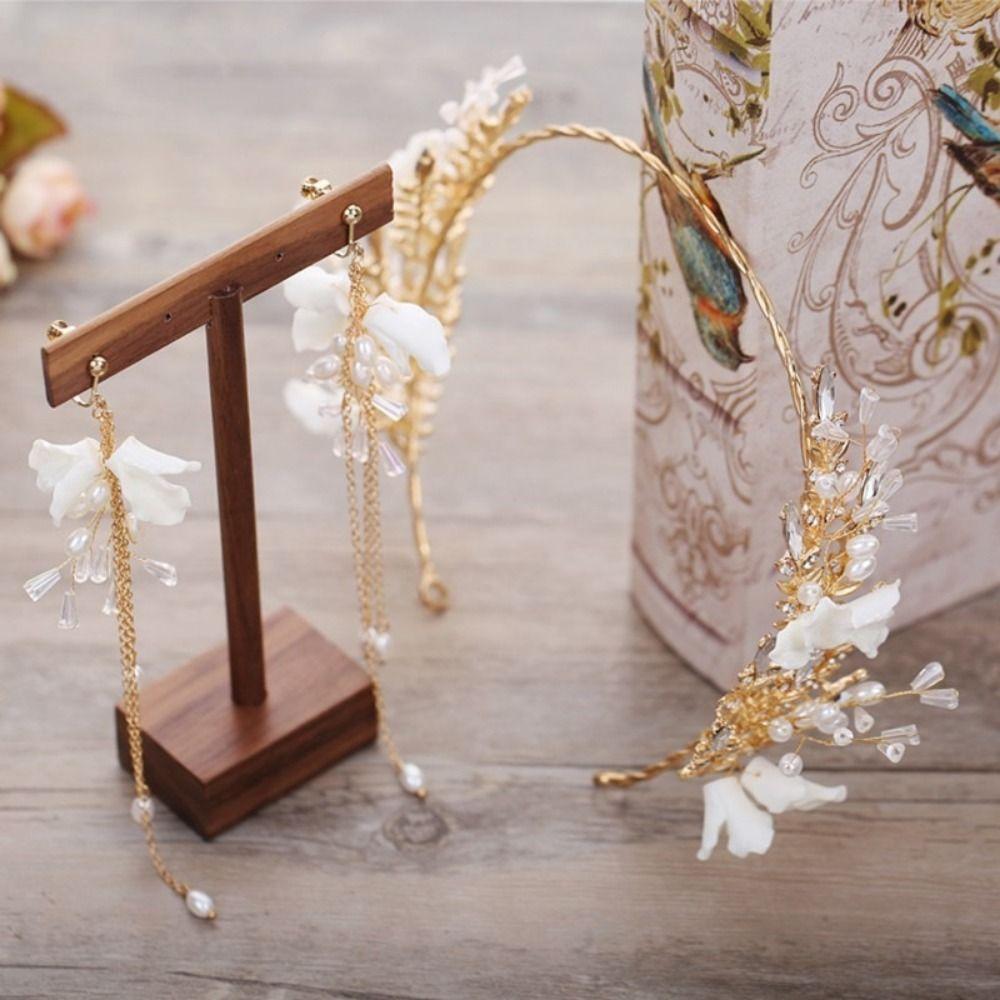 Handmade Bridal Headwear Earring Set Tassels Earring Flower Headbands  Female Decoration