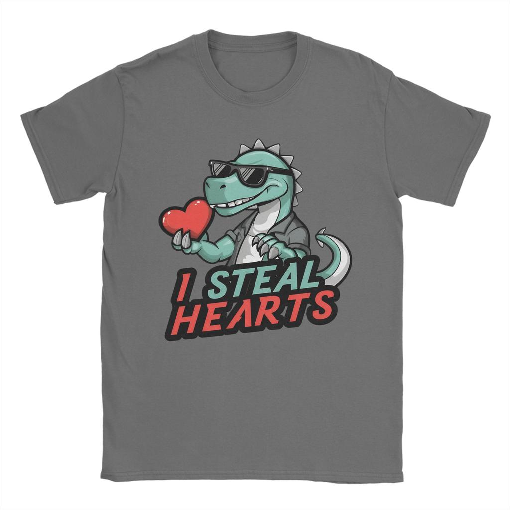 Vintage TShirt I Steal Hearts Trex Dino 100 Cotton TShirts Trendy Cool Tshirt for Unisex Beach Y2K Basic Short Sleeve Top Tees