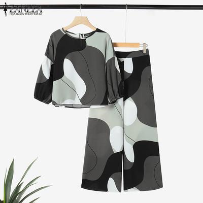 Women Blouse and Pants Summer Casual Two Piece Trousers Suit Set