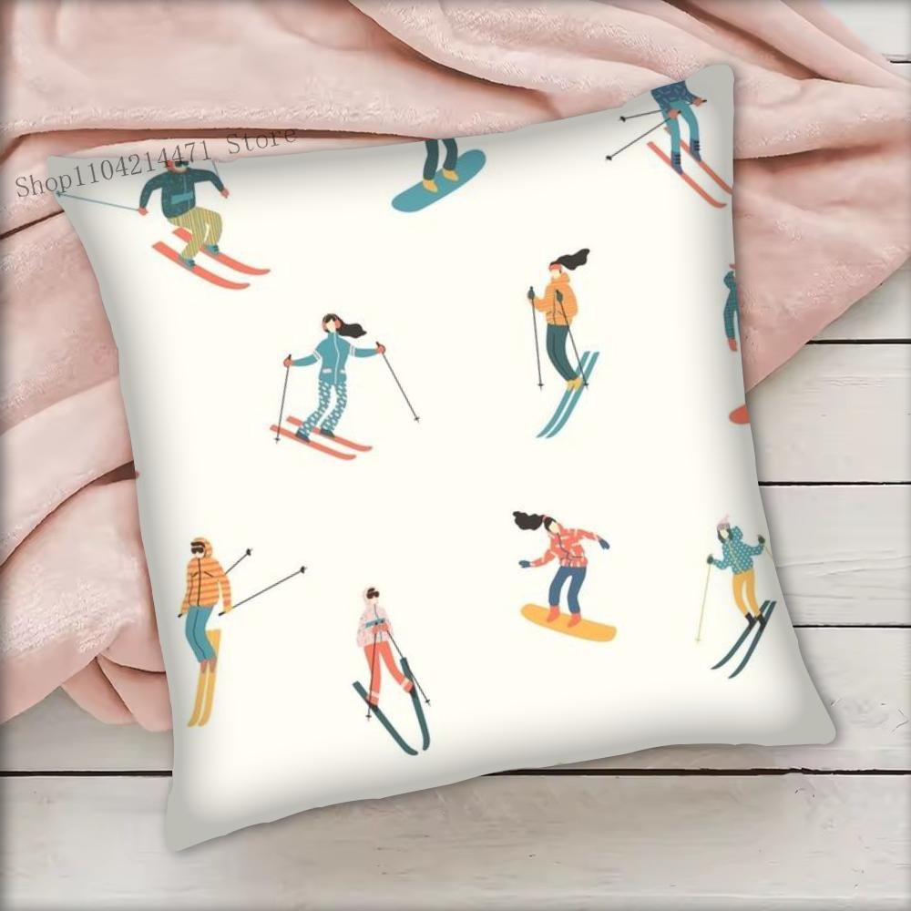 1Pc Ski Resort Prop Pattern Pillow Case Square Bedroom Sofa Leisure Comfort Cushion Car Living Room Home Decoration