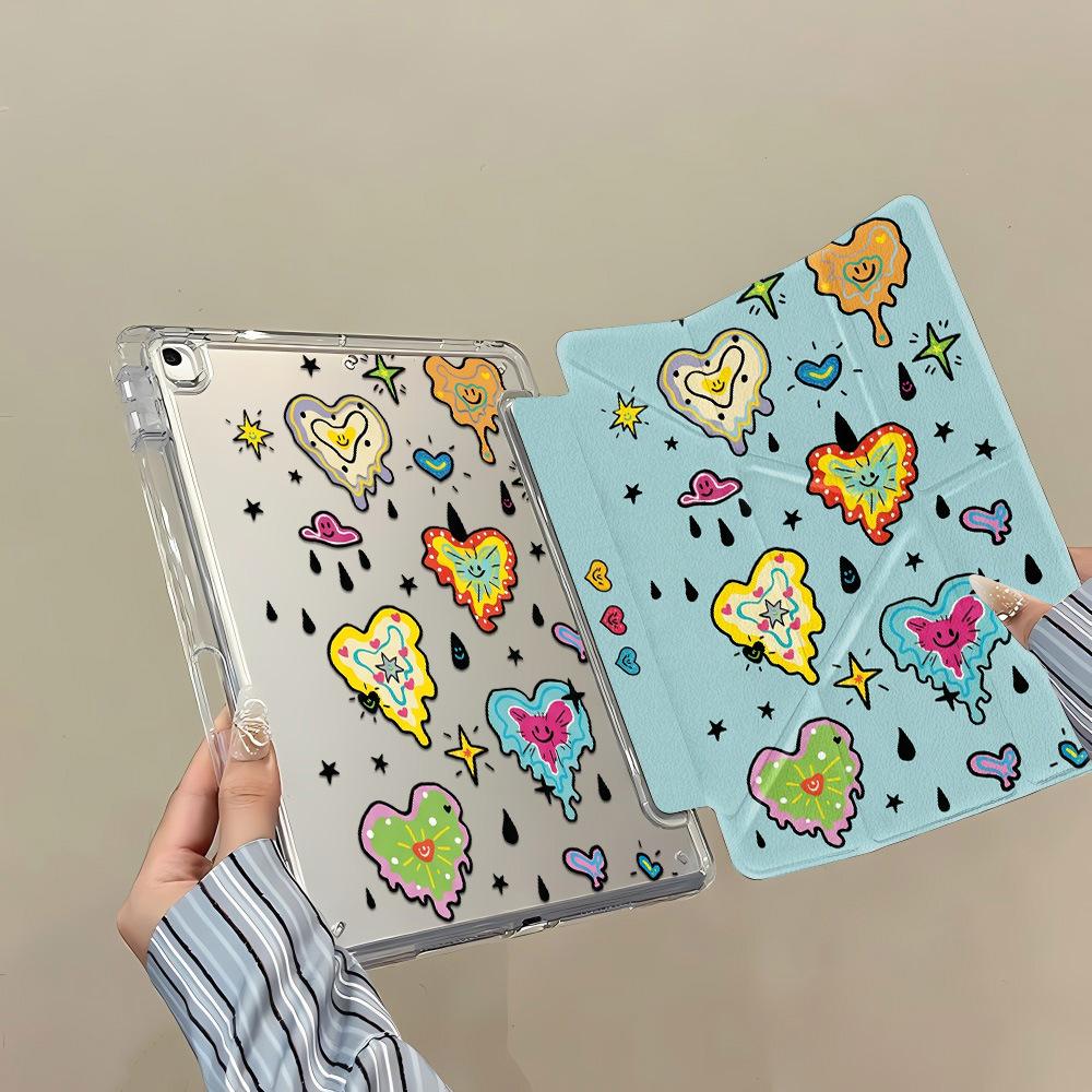 Graffiti Love Y Fold Sticker Tablet Protective Case for iPad 11 Inch Transparent iPad Pro 13 with Pen Slot