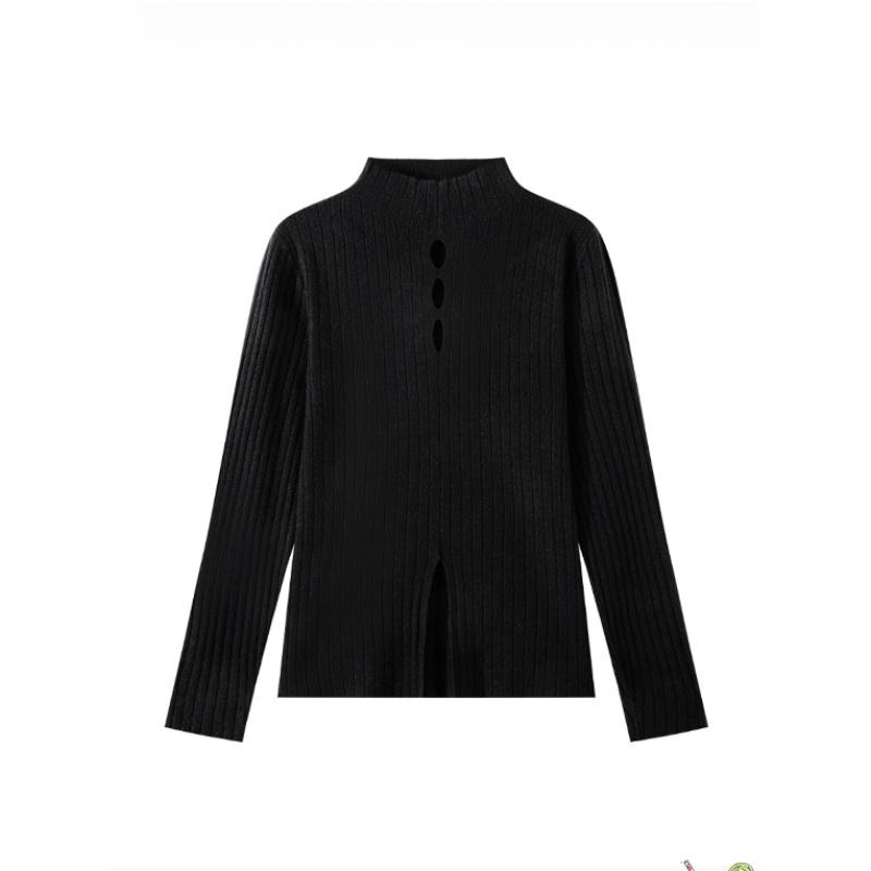 Semi-high Neck, Cut-out Long-sleeved Knitted Sweater, A New Early Autumn Style for Women with A Spicy Girl Look, A Slimming and Unique Sweater Top