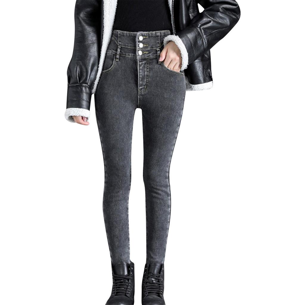 Verdickte Jeans mit hoher Taille aus Samt zum Abnehmen im Winter für Damen und hoch taillierte Leggings mit schmaler Passform und elastischen Jeans-Bleistifthosen