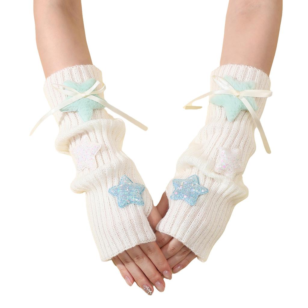 Plüsch-Stern-Armstulpen für Damen Herbst und Winter College-Stil Dui Dui Freiliegende Finger-Ärmel Gestrickte Warme Fake-Ärmel