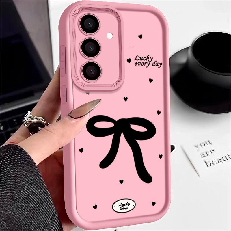 

Матовый чехол TPU с принтом в виде сердечек и бантов для Samsung S25 Ultra S24 FE S23 A16 A56 A36 A15 A55 A35 A06 A26 A15 A54, мягкий противоударный чехол для телефона Samsung A55 5G розовый
