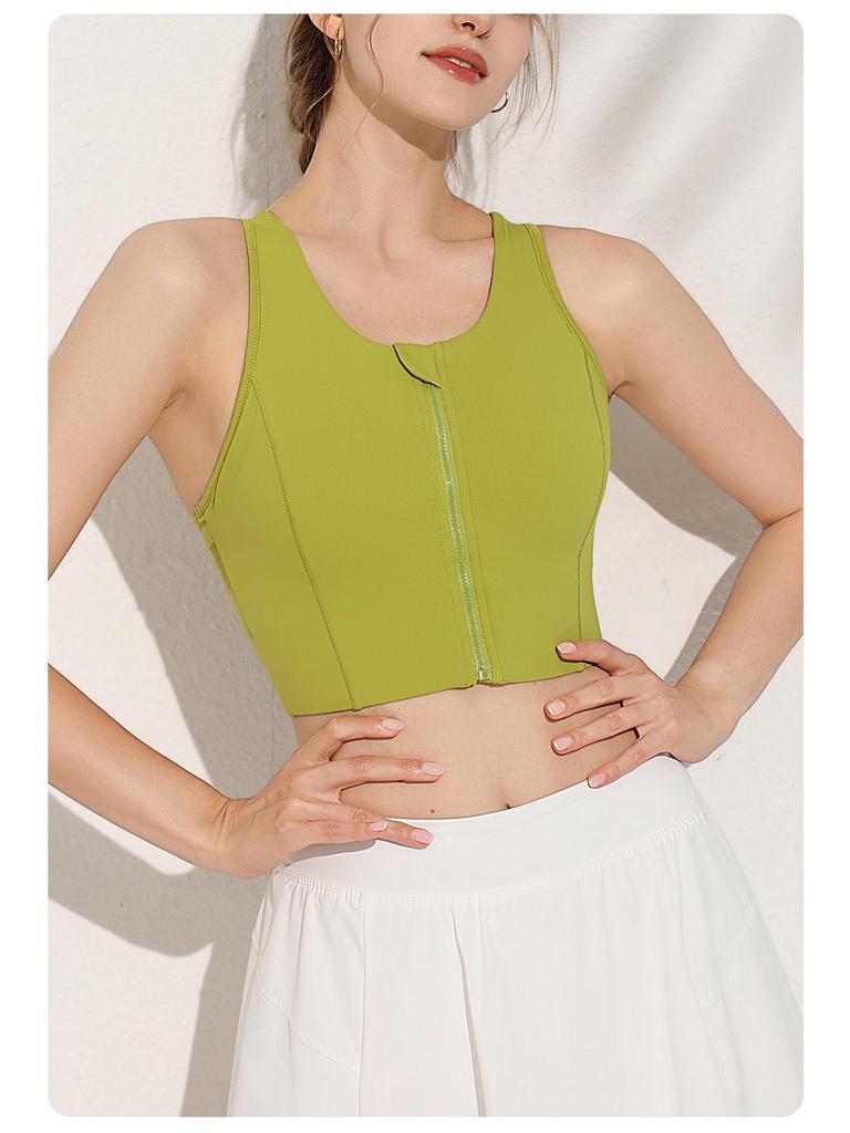 Plus Size Front Zipper Shockproof Sports Bra with Fixed Pads - Breathable, Beautiful Back Yoga Vest for Outdoor Wear