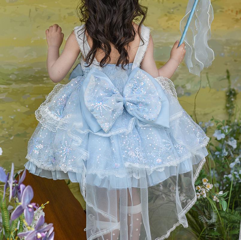 New Girls' Stylish Lolita Princess Blue Dress - Baby & Little Girl Puff Skirt Clothing