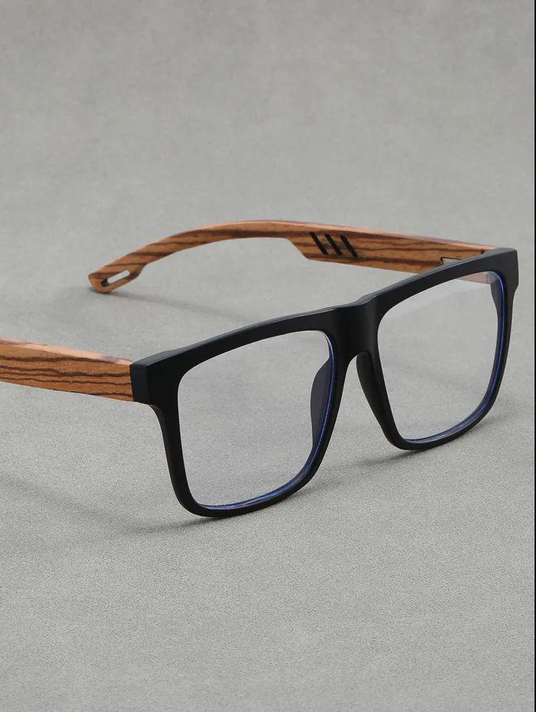 Retro Japanese-Style Myopia Glasses: Bamboo-Style Legs, Square Frame, Anti-Blue Light, Unisex Fit for Large Faces