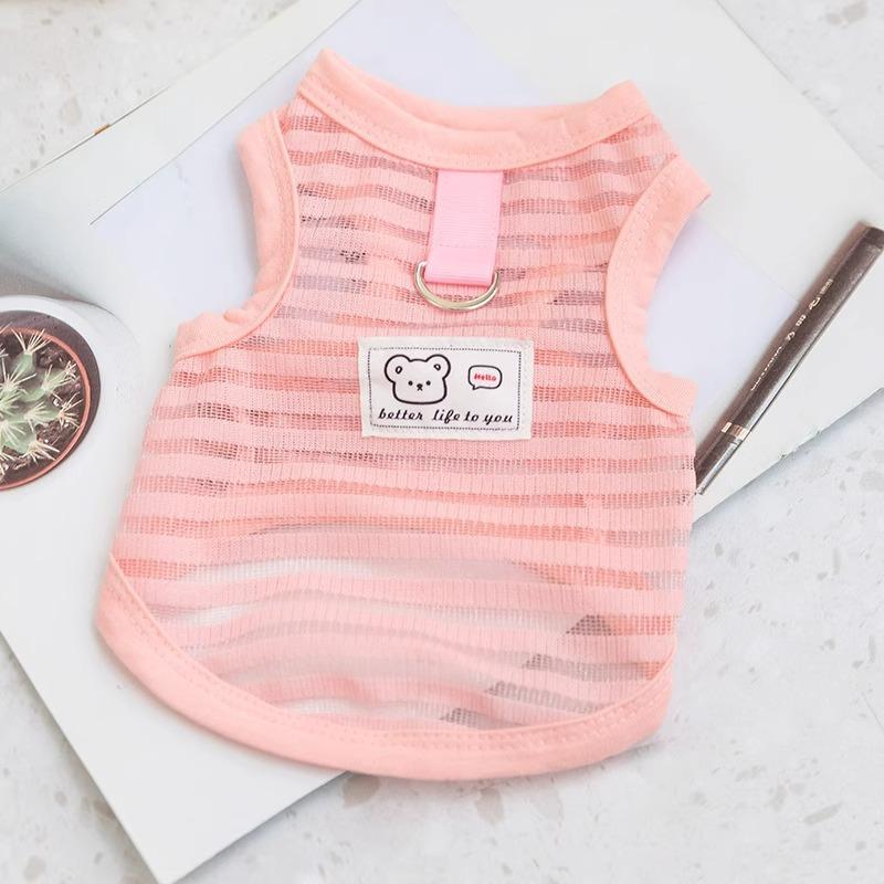 

Spring and Summer Thin Hollow Striped Breathable Pet Vest Traction Bear Clothing Dog Cat Two-legged Clothing S (recommended weight 3-2.5 kg)