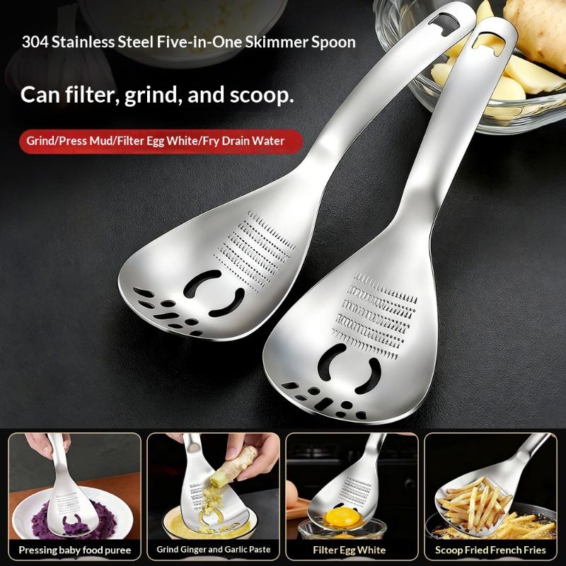 

Multifunctional Stainless Steel Kitchen Utensil For Cooking Garlic Ginger Vegetable Grater Grinder Spoon Kitchen Supplies 1 pcs