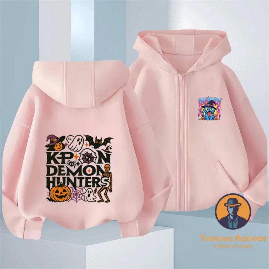 2025 Popular KPop Devil Hunter Girl Zipper Hoodie Cute Cartoon Print Autumn/Winter Fashion Clothing