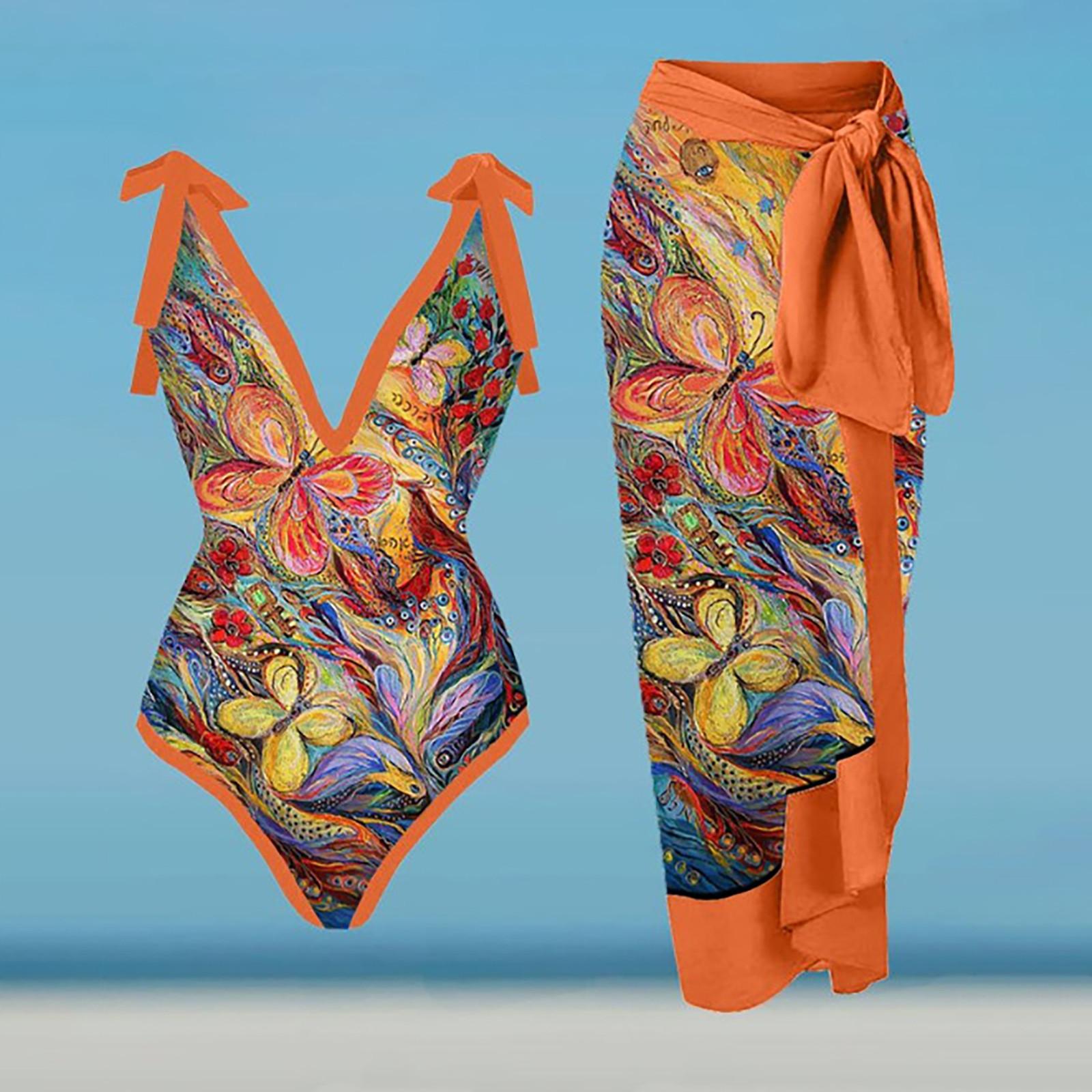 

Модная женская сексуальная пляжная одежда с v-образным вырезом и открытой спиной, монокини, бикини, купальник, купальник из 2 предметов XXL оранжевый