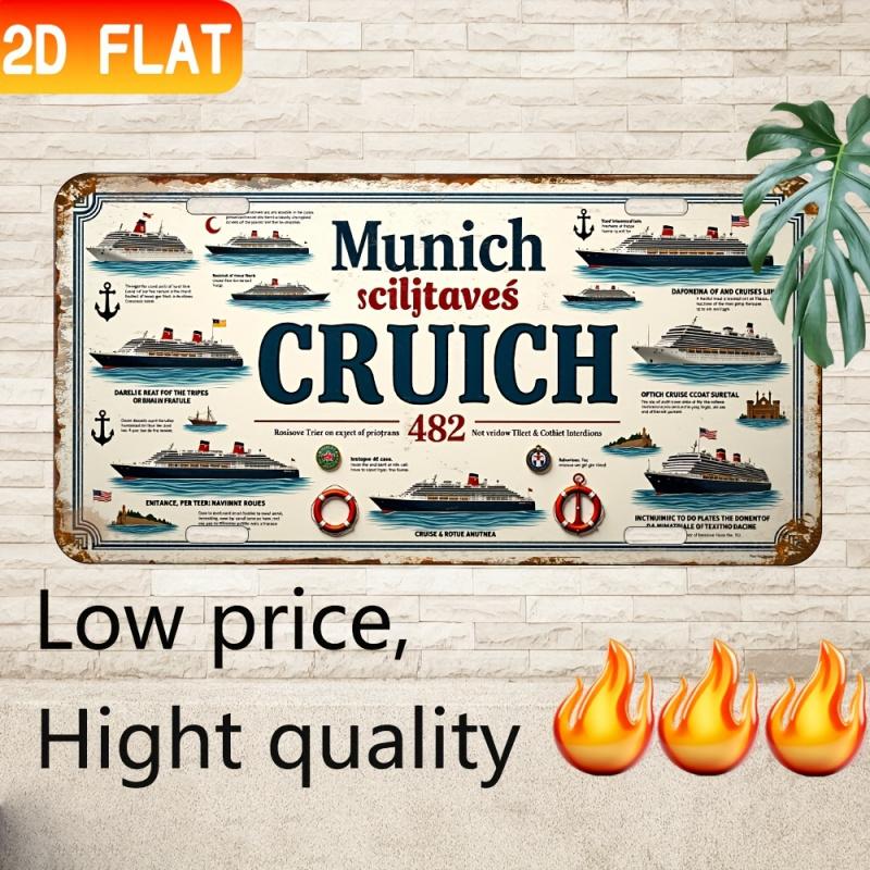 2D Flat, 1pc Vintage Nautical Cruise Ship Metal Sign - 6x12 Inch Waterproof & Dustproof Aluminum Wall Art with Anchor
