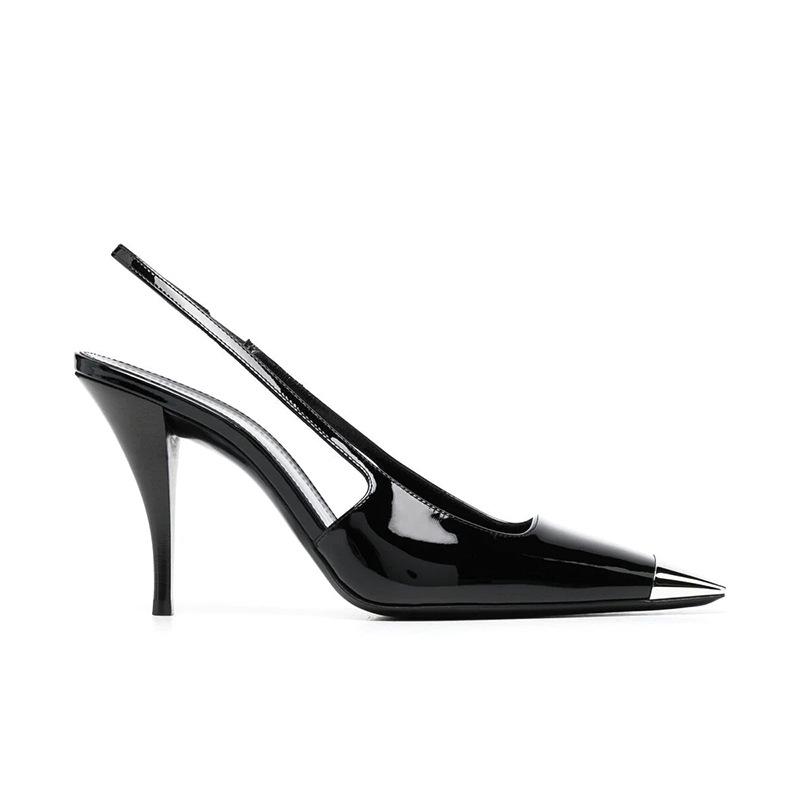 2025 summer new black patent leather high heels stiletto temperament square head French girl professional fashion single shoes women