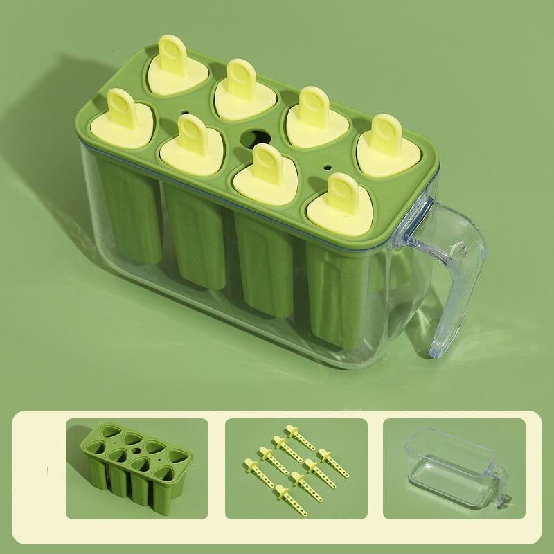 Flippy Ice Cream Mold Set 8 Packs Silicone Popsicle Molds Homemade Ice Cream and Frozen Juice Molds 13 x 10 x 6.5 cm Green