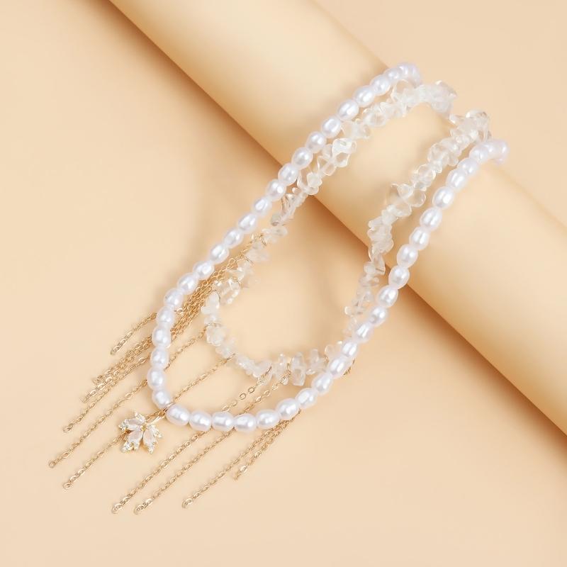 Vintage Pearls Tassels Choker Necklace for Women Elegant Neck Chain Handmade Layered Statement Jewelry Gift
