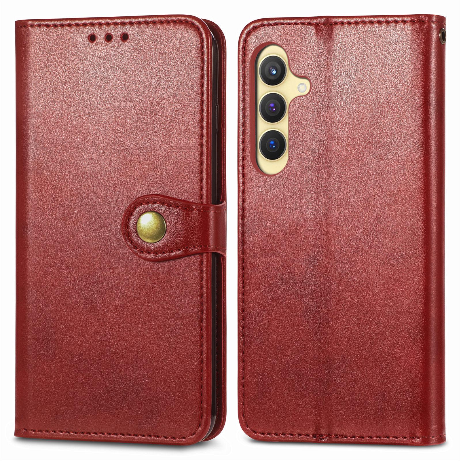 

Для Samsung Galaxy S25 чехол кожаный чехол-кошелек подставка чехол с ремешком на запястье Red