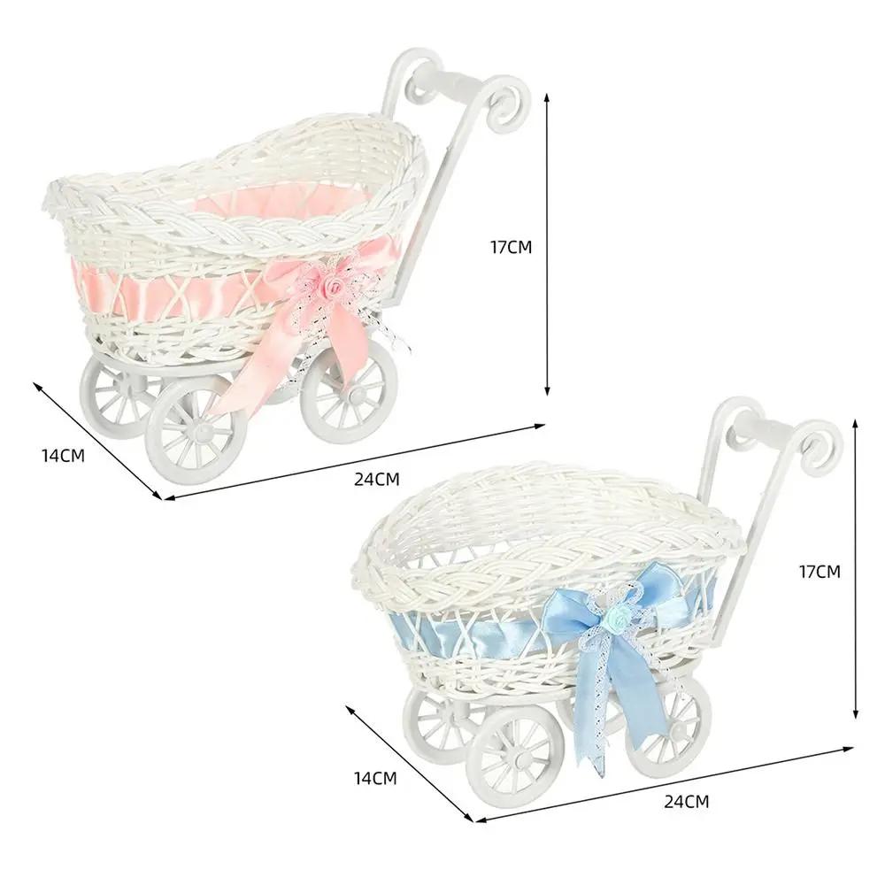 High Quality Hand-Woven Creative Small Cart 2 Styles Gift Flower Fruit Storage Basket Flower Basket For Plant Home Wedding