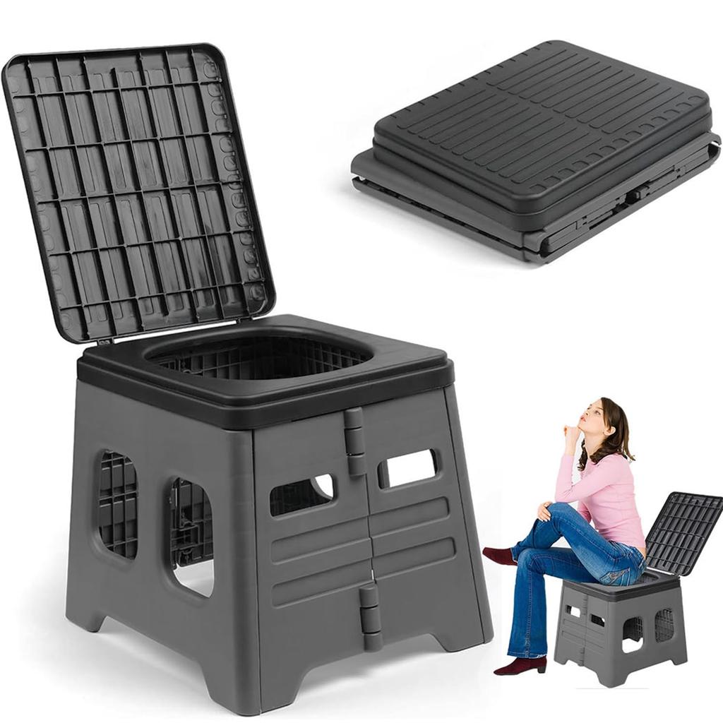 Foldable Portable Toilet with Lid, Gray, ZDCS01