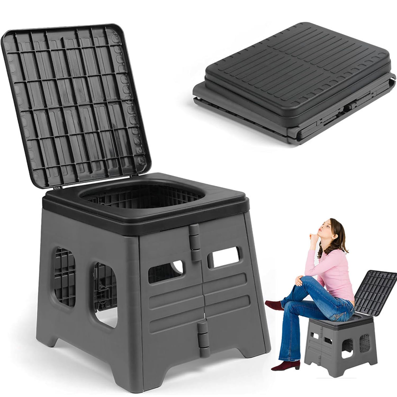 

Складной портативный туалет с крышкой, серый, ZDCS01 серый