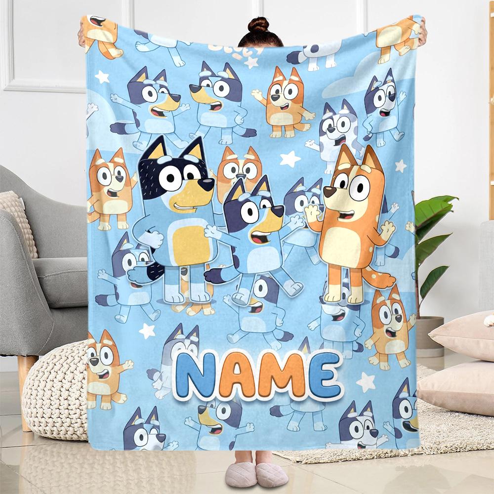 Bluey Friends Adventure Customize Text Blanket Multi-purpose Customizable Blanket Comfortable Perfect for Seaside Nap Sofa Bedding
