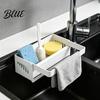 Kitchen Sink Cleaning Tool Storage Rack with Foldable Towel Rack Durable Carbon Steel Tray Suction Bar Holder Cup Fixation Sloped Drainage