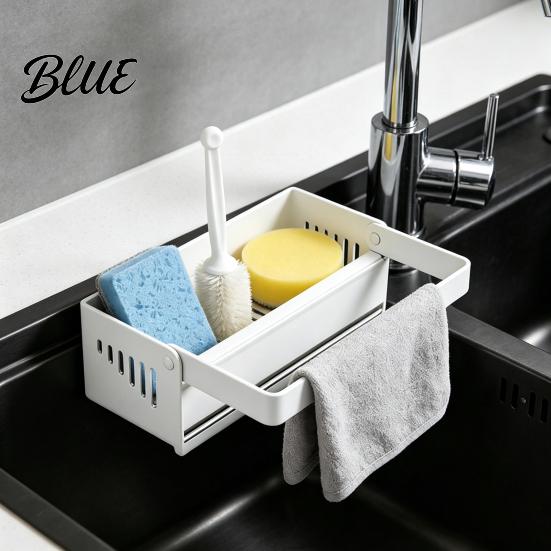 Kitchen Sink Cleaning Tool Storage Rack with Foldable Towel Rack Durable Carbon Steel Tray Suction Bar Holder Cup Fixation Sloped Drainage