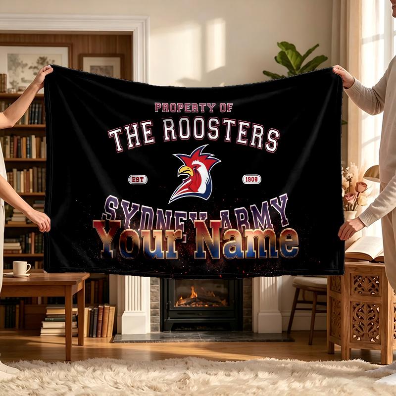 Sydney Roosters (1) Coperta Personalizzata con Nome Morbida Accogliente Regalo per Divano Letto Divano Decorazione per la Casa