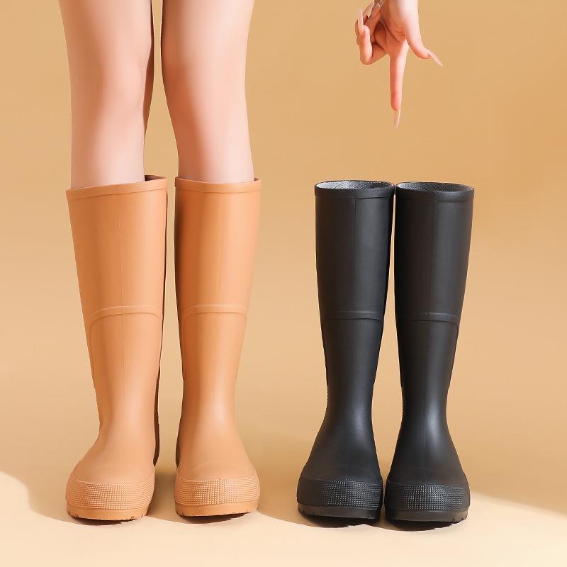 Khaki brown tall tube women's rain shoes versatile women's rubber shoes waterproof shoes red long tube water boots rainy day travel shoes