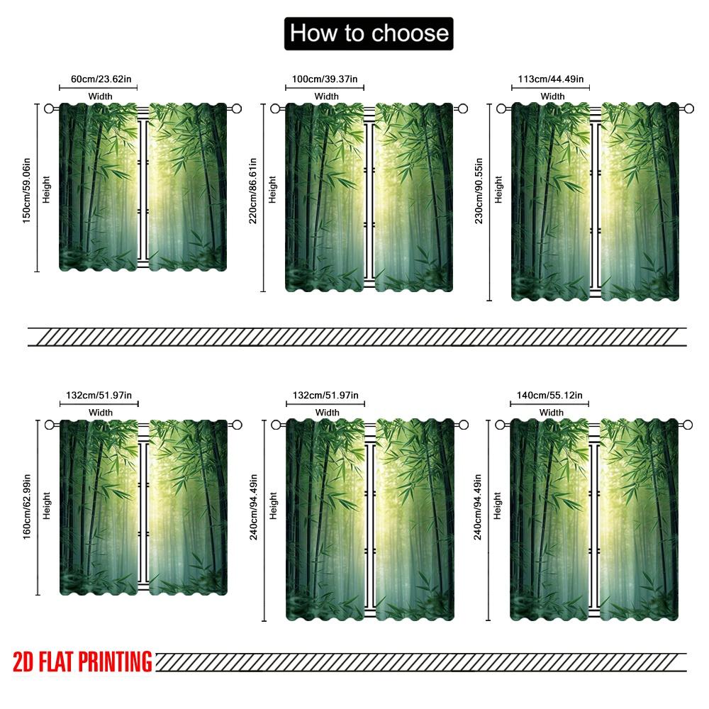 2pcs,2D Plane Printing Minimalist Curtains Bamboo Serenity (2) Polyester Fabric (without Rod) Decorations For Home Use for