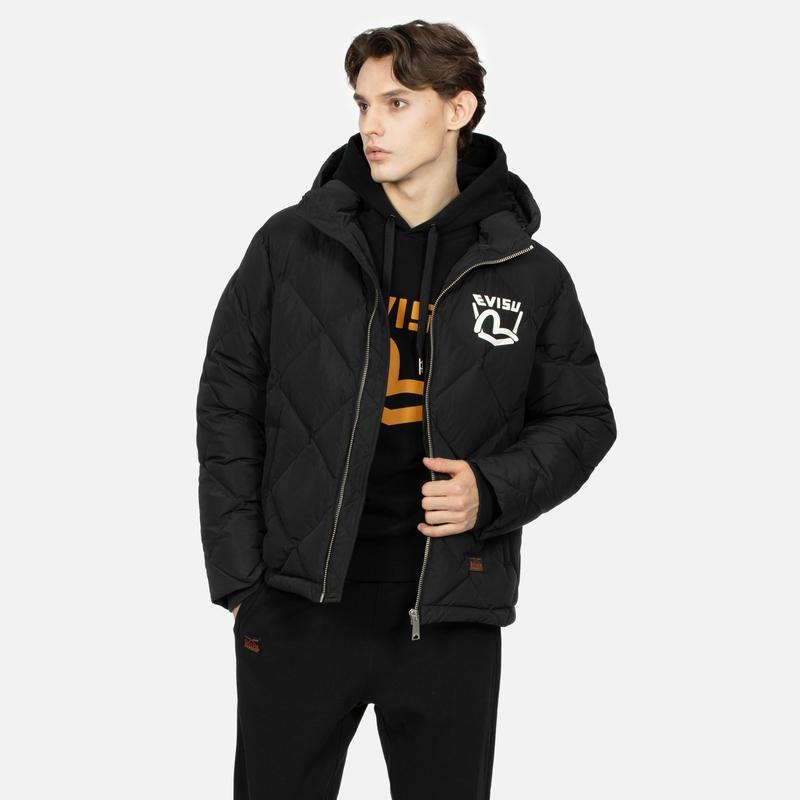 Evisu Aw23 Logo And Seagull Print Long Sleeve Hooded Jacket Men jackets Black 2EAEPM3NJ1183XXPL