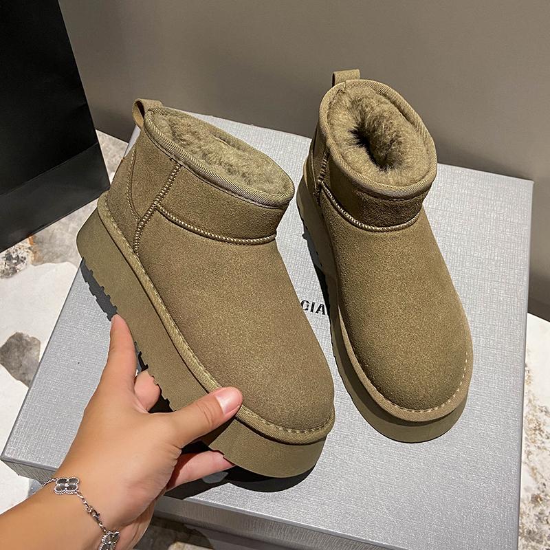 Fashion Thick Sole Soft Felt Shoes For Women 2025 Winter Warm Ankle Boots Comfortable Women's Petite High Heel Cotton Snow Boots