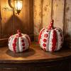 Rot-Weiß gepunktete Kürbisse Keramische Kürbisskulptur, Moderne Figur, Bauernhaus Sammlerstück Handwerk Geschenke Tischdekoration für Herbst, Halloween,