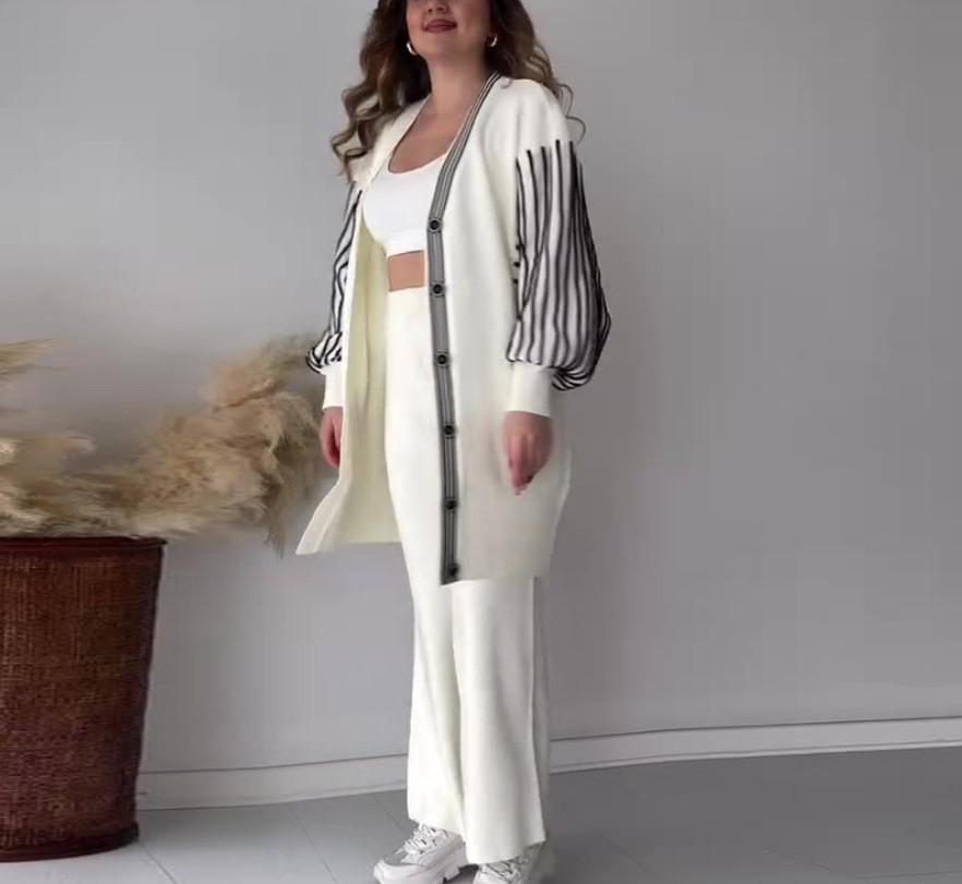 In Stock 2025 Autumn/Winter European & American Fashion Striped Casual Lazy Style Set