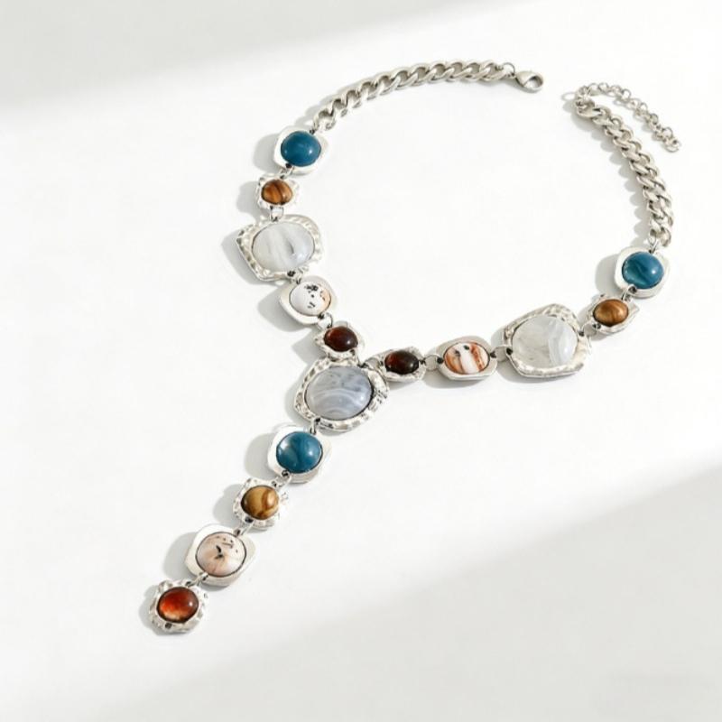 Mid-Aged Vintage Style Y-shaped Pendant Dyed Resin Light Luxury High-End Court Style Sweater Chain