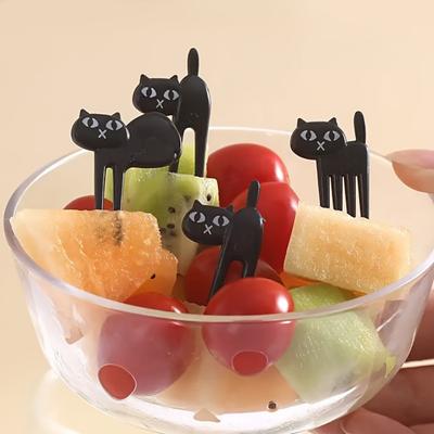 6 Parça Siyah Kedi Şekilli Salata Çatal Seti Japon Siyah Kedi Meyve Çatalı - Tatlılar İçin Sevimli Karikatür Hayvan Meyve Çubukları,