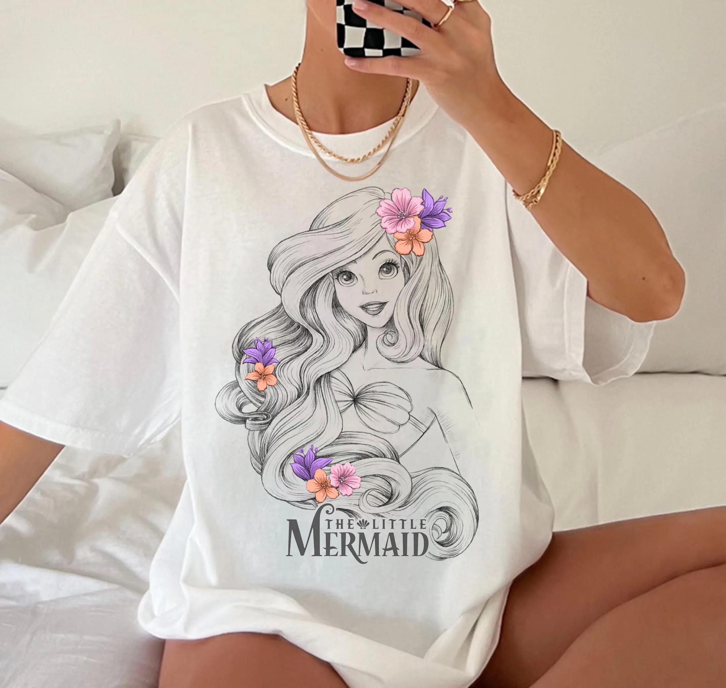 

The Little Mermaid Floral Ariel Line Portrait Shirt world land Trip Gift land Matching Family Shirts S
