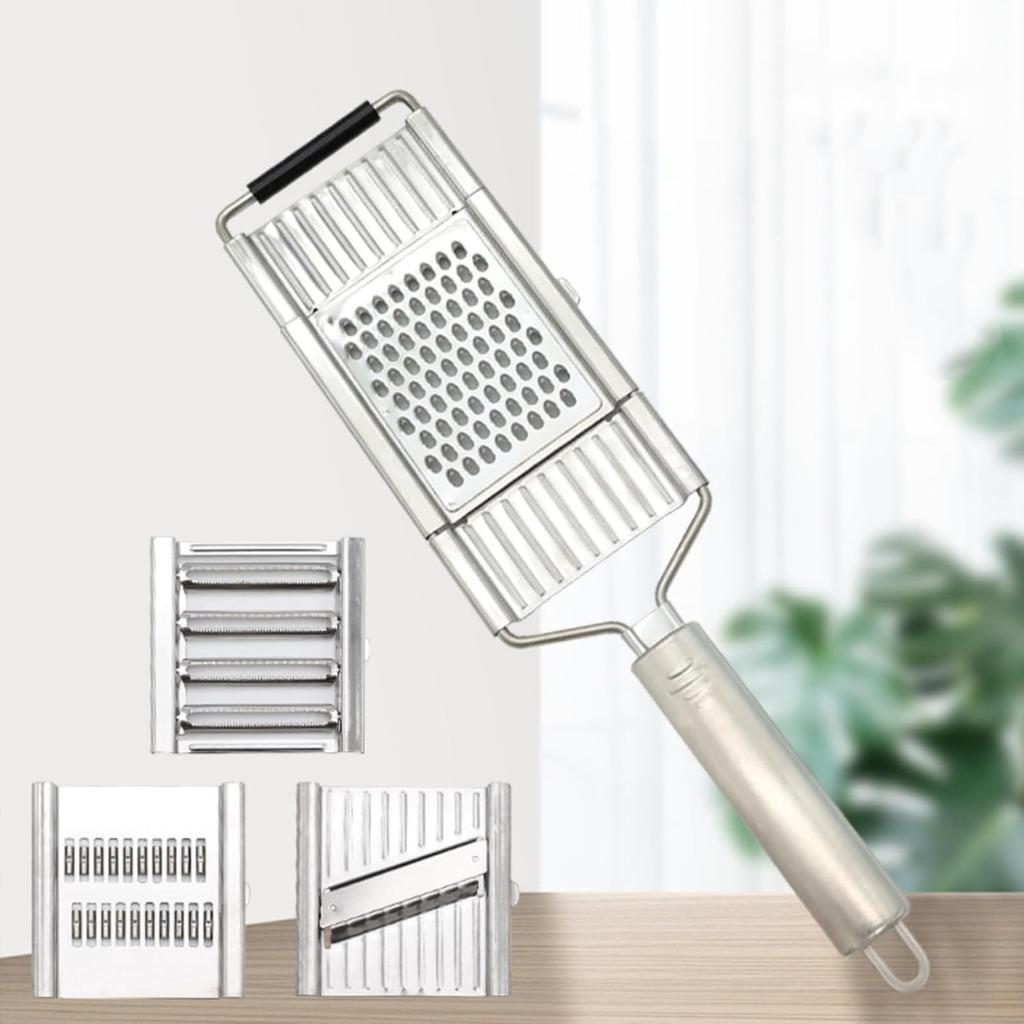 Multi-purpose Vegetable Slicer, Portable Stainless Steel Vegetable Cutter, 3-in-1 Manual Food Chopper, Adjustable Kitchen Tool for Onion Vegetable