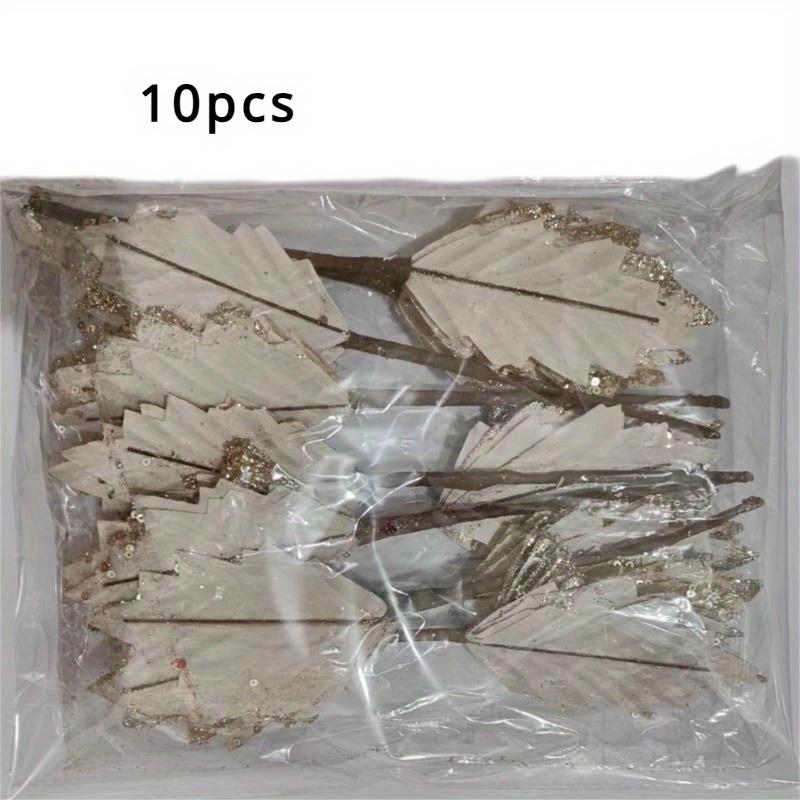 10 szt. Złota cekinowa poinsecja z czerwonymi jagodami. Idealne na choinkę, do wazonu i do dekoracji domu. Błyszczący świąteczny blask! 