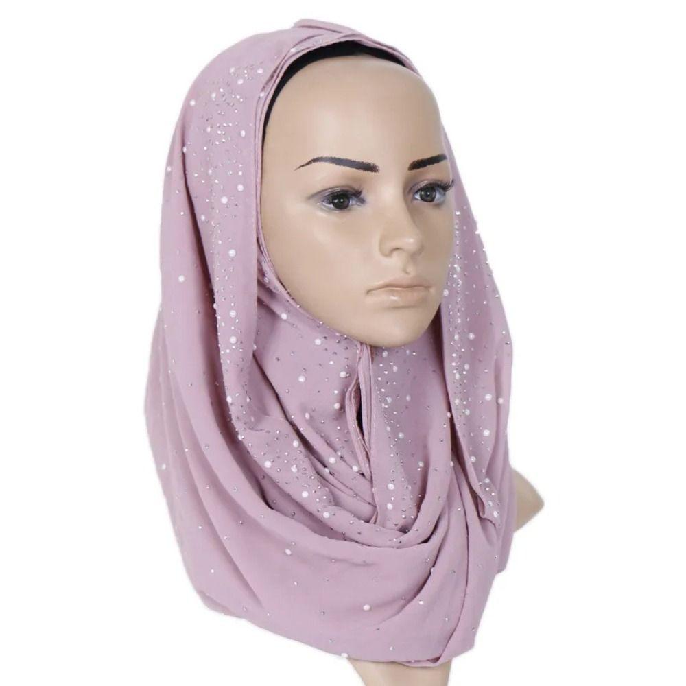Dustproof Islamic Turban Headband 180*70cm Head Wraps Fashion Beads Shawls  Party Decor
