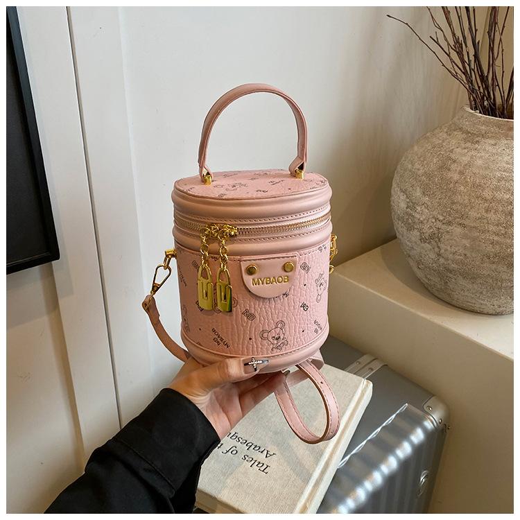 Premium Version Bucket Bag Women's 2025 Spring and Summer New Fashion Portable Cylinder Bag Retro Printed Messenger Bag