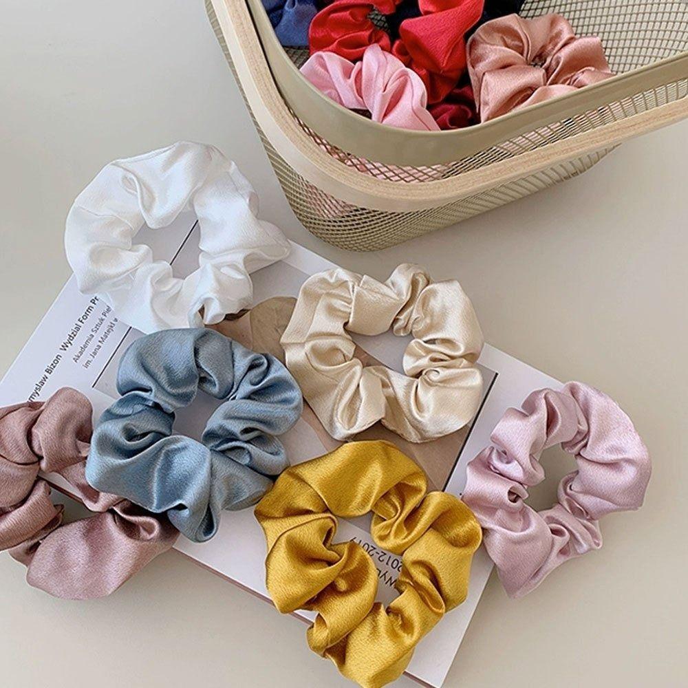 Jednobarevné vlasové kravaty Simulace hedvábné elastické gumičky do vlasů Dívčí prsten do vlasů