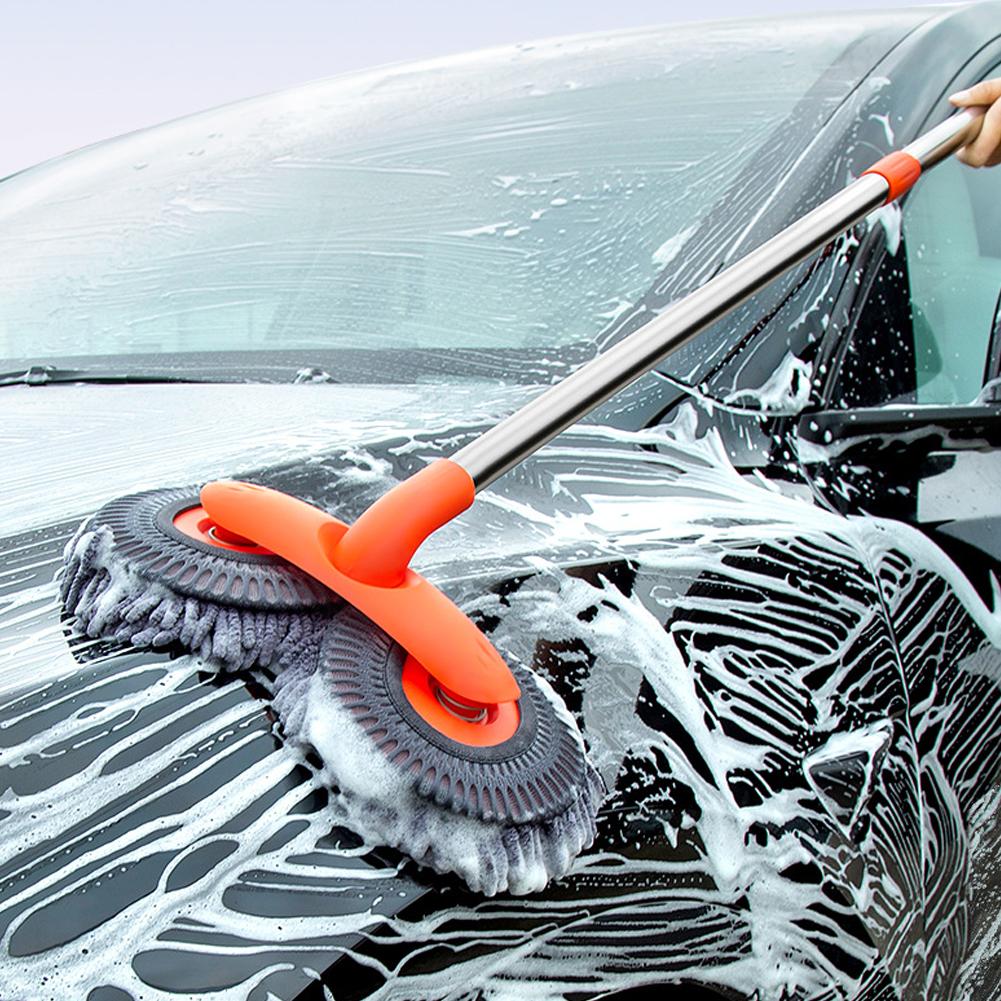 Car Cleaning Brush Telescopic Mop Car Wash Brush Double Brush Head Stretching Handle Windshield Roof Window Cleaning Maintenance