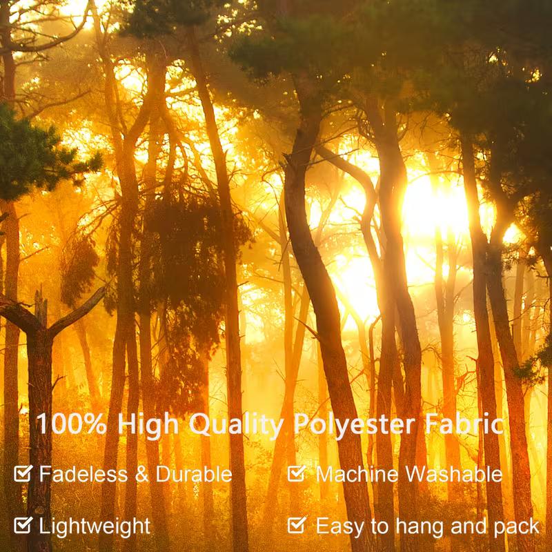 2D Sunrise Forest Tapestry, Golden Sunlight Wall Hanging