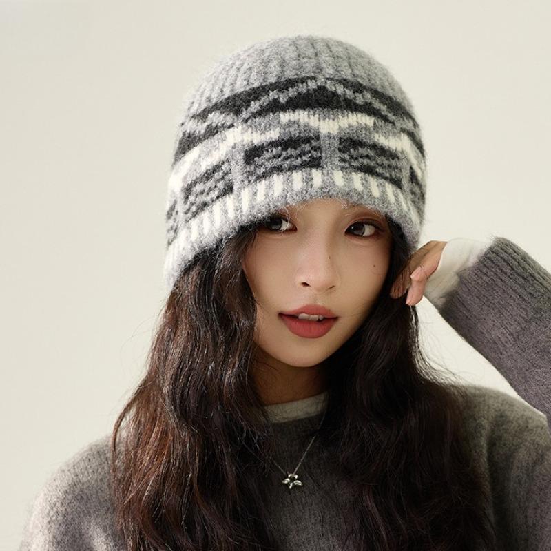DIMANAF Women Winter Autumn Hat Thick Hat 2025 Fashion Lady Knitted Thick Hat Vintage Floral