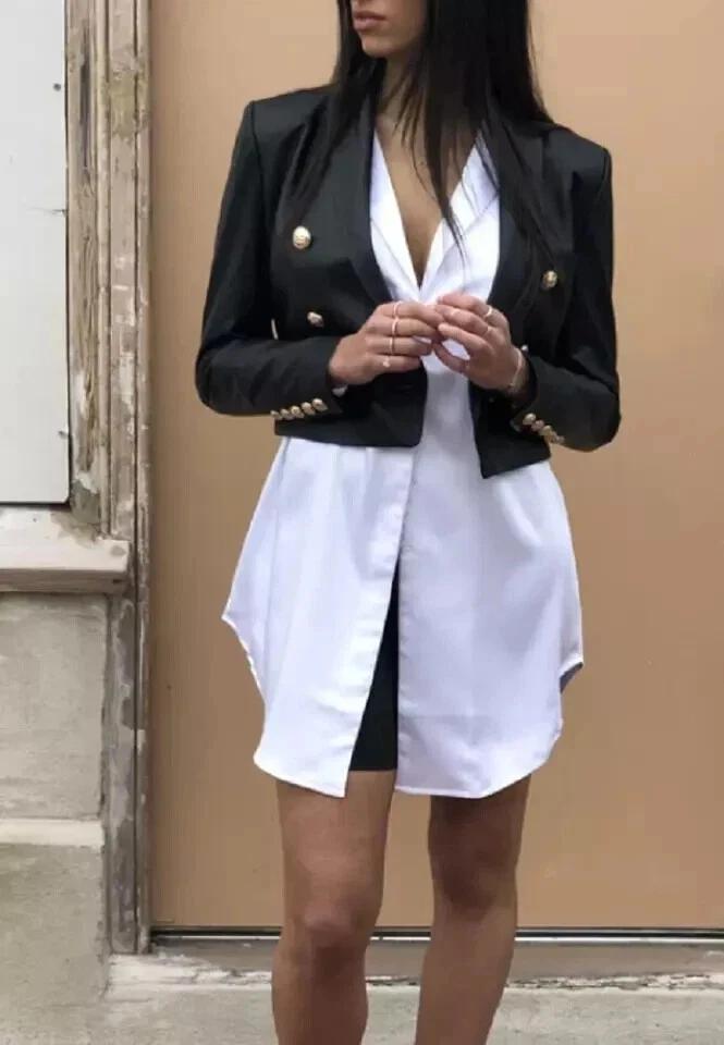 Pure Soft Leather Formal Women's Black Cropped Genuine Blazer Handmade Lambskin