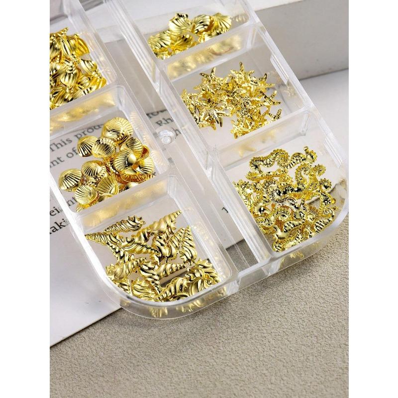 6 Grids/box Shell & Starfish Nail Art Decorations, Creative Metal Nail Accessories DIY, Summer Nail Jewelry, Nail Art Supplies
