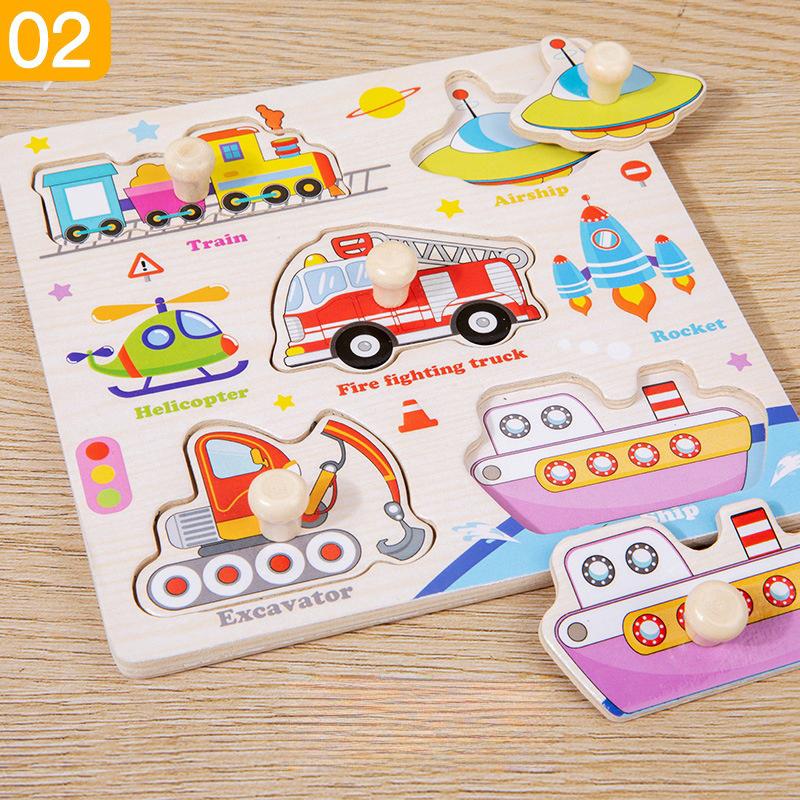 1 Set Cartoon Tier Verkehr Handgreifbretter Holzpuzzle Montessori Spielzeug für Kinder Frühes Lernen Lernspielzeug